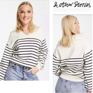 & OTHER STORIES Relaxed Collared White Stripes Sweater